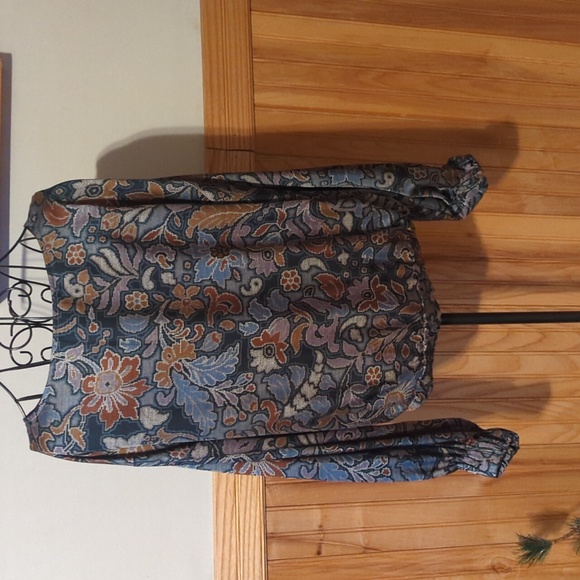 Ann Taylor Floral Tapestry Print Blouse Top Elastic Hem Cuff Long Sleeves Large - Picture 6 of 11